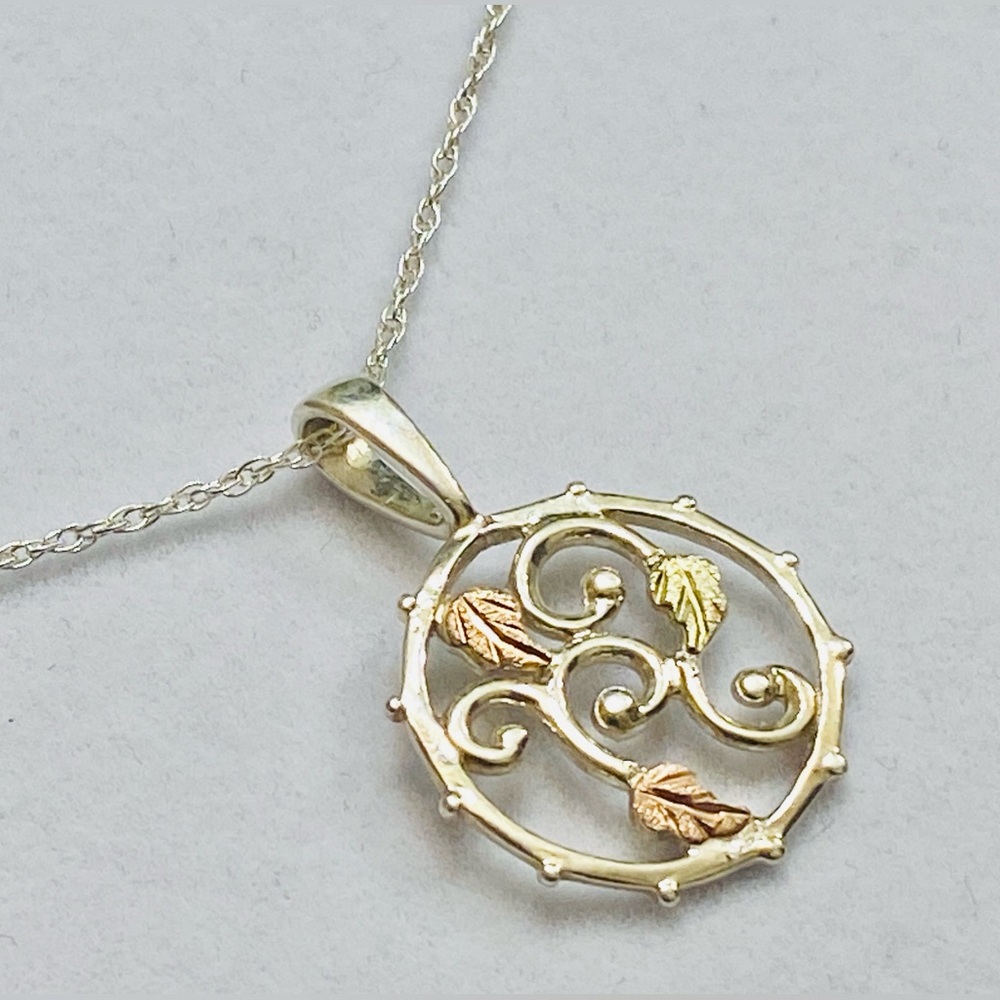 12k Tricolor Leaf Pendant and  Sterling 925 Necklace